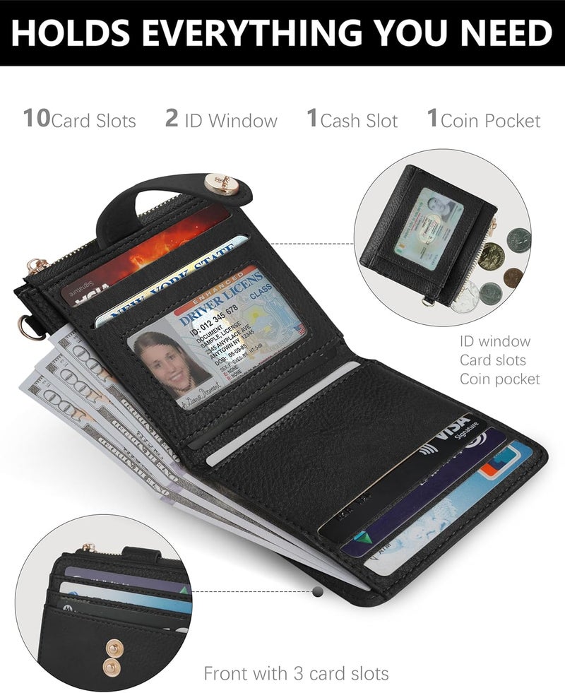 Sunpour Small Wristlet Wallets for Women Keychain Wristlet Wallet RFID Blocking Key Chain Wallet With Zipper Coin Pocket,2 Id Window (Black) - Image 4